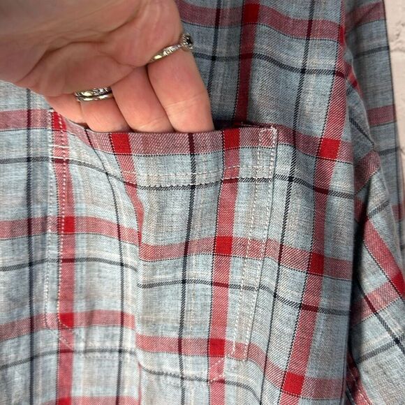 Charlie Chaplin Red Gray Plaid Button down Shirt Size XL - Picture 3 of 5